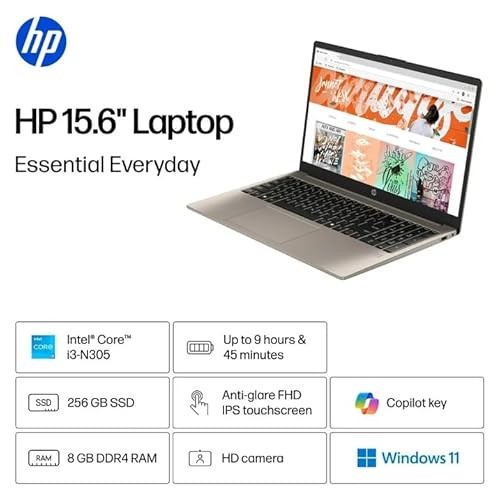HP - 15.6" TOUCH-SCREEN LAPTOP N305- INTEL CORE I3 - 8GB RAM - 256GB SSD - NATURAL SILVER WINDOWS 11