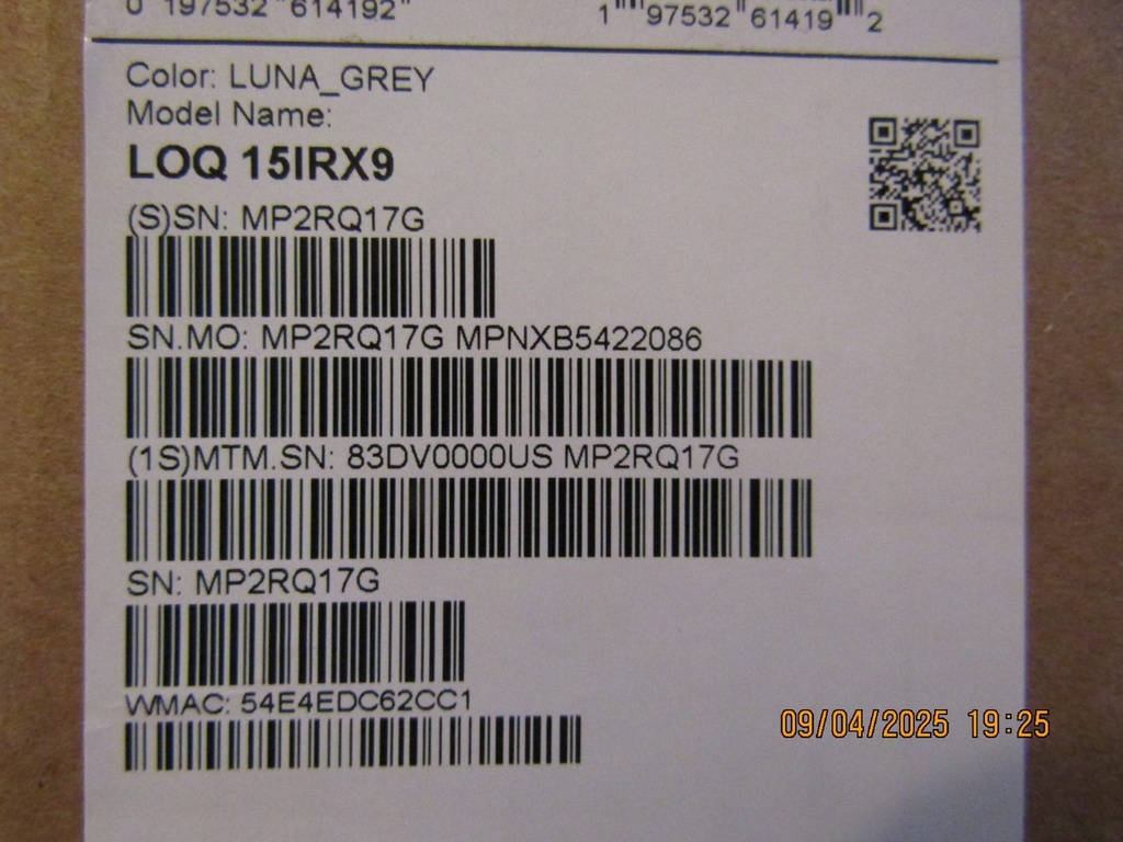 Lenovo 15.6" LOQ 15IRX9 Gaming Laptop: Intel I5-13450HX RTX 3050 16GB DDR5 512GB