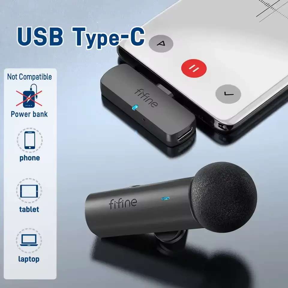 Micrófono de grabación Lavalier inalámbrico FIFINE, Mini micrófono tipo C para teléfono móvil/tableta/portátil, transmisiones en vivo/Vlog/Interview-M6
