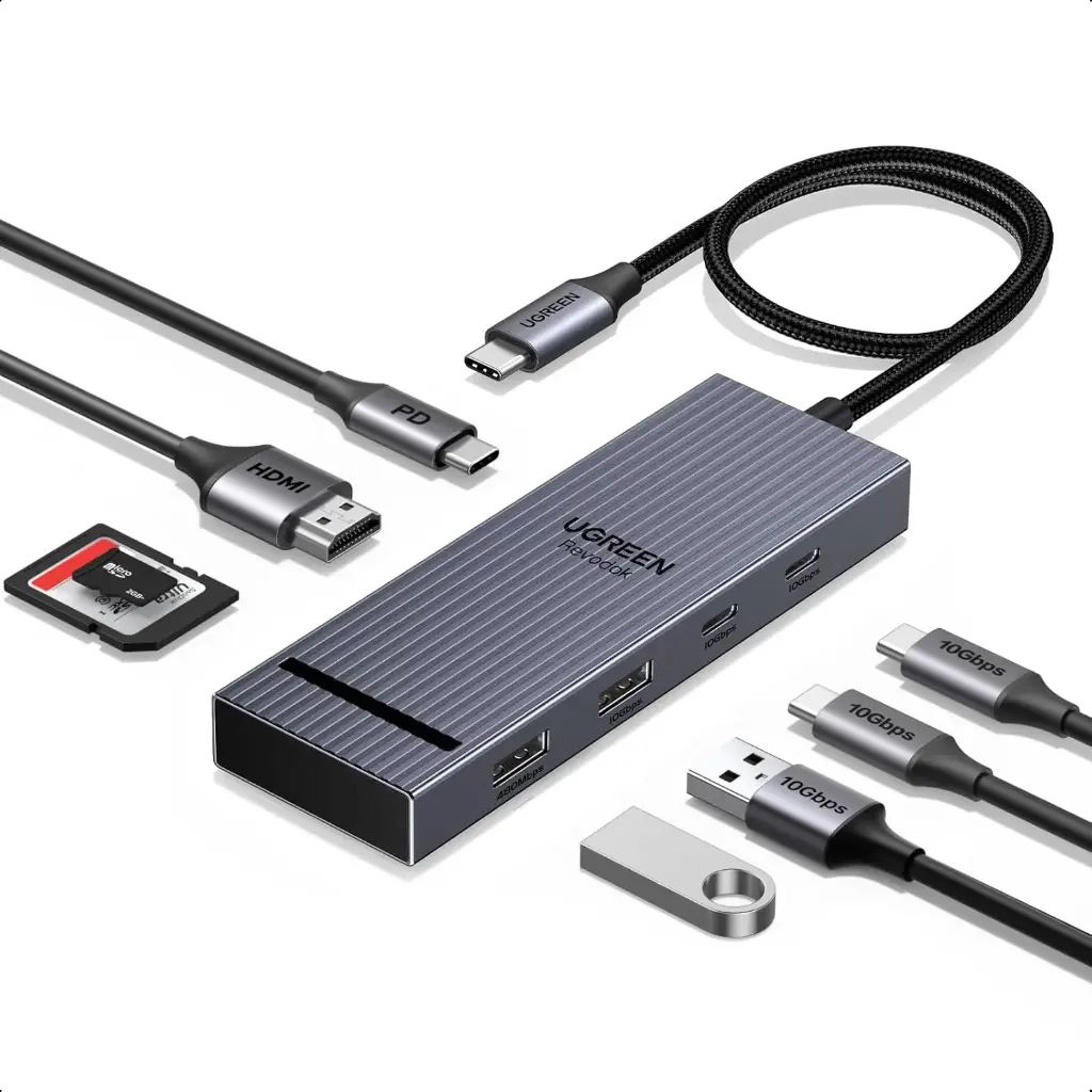 UGREEN Revodok Pro USB C Hub para laptop 8 en 1 MacBook Docking Station 4K 60Hz HDMI, carga PD de 100 W, puertos de datos USB-C y USB-A de 10 Gbps, lector de tarjetas SD/TF para MacBook Pro/Air, iPad