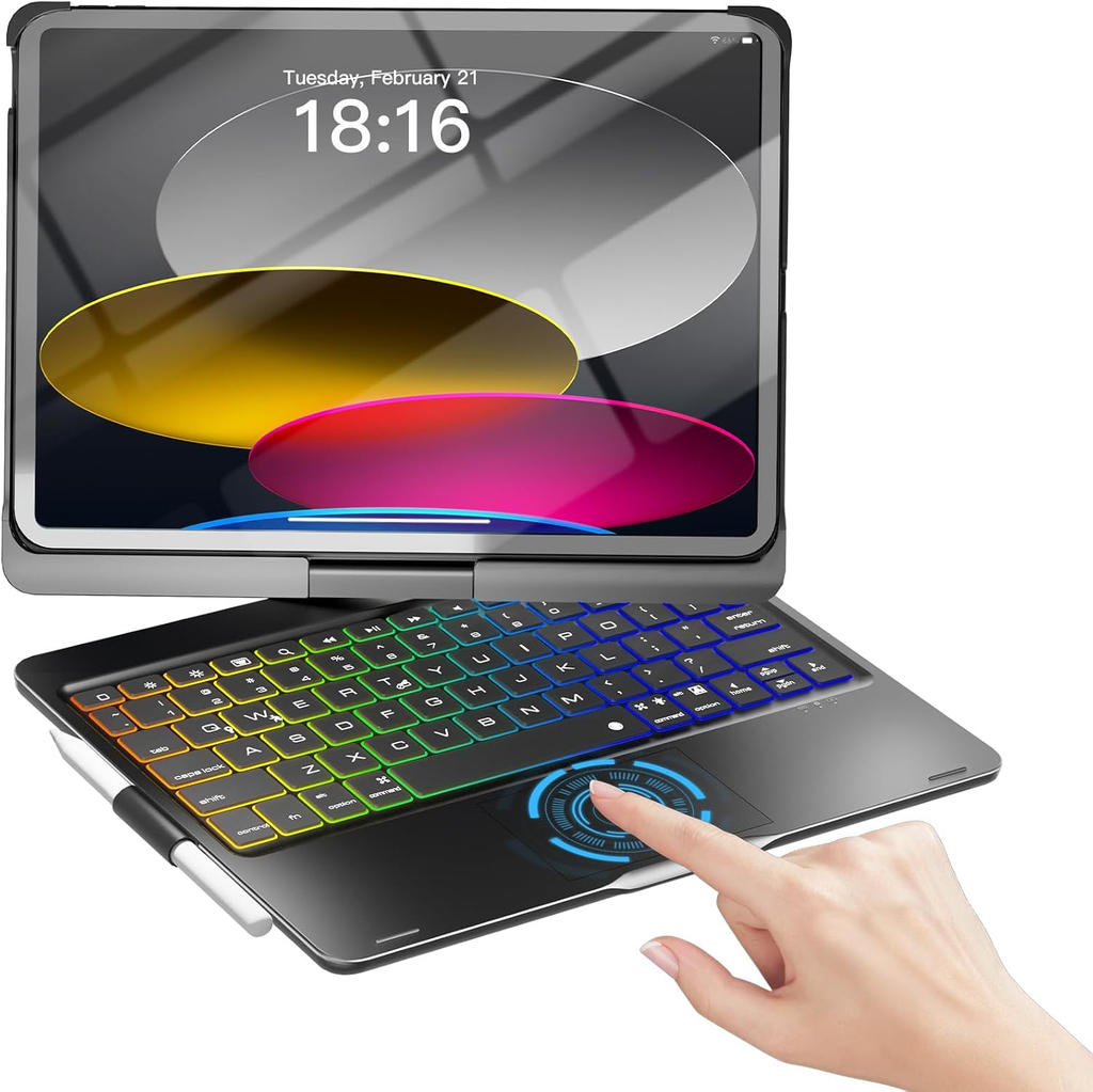 Funda NOKBABO para iPad 10a, 11a (A16) generación con teclado, funda para iPad Air de 11 pulgadas (M3/M2), teclado para iPad Pro 11 (4to/3rd/2o/1o) y iPad Air 5/4th, trackpad, giratorio de 360°, retroiluminado (NEGRO)
