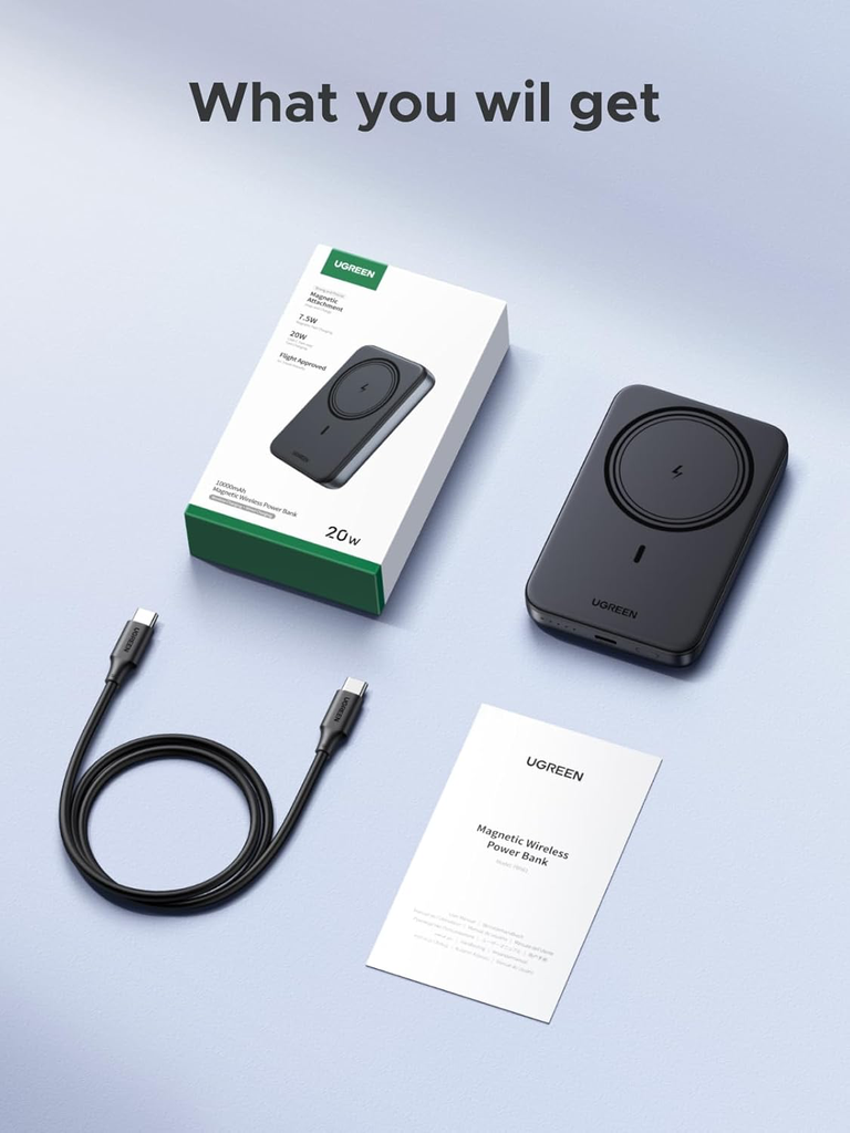 UGREEN Cargador de energía magnético, cargador portátil inalámbrico de 10,000 mAh, PD 20 W de carga rápida con USB-C para Magsafe, iPhone 17/17 Pro/17 Air/17 Pro Max/16/16 Pro/16 Pro Max, iPhone15/14/13 Series