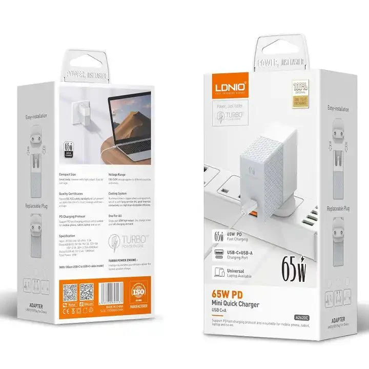 Cargador ldnio 65w (smartphones laptops ,consolas , equipos de alta velocidad de carga )
